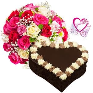 Mix Roses n Heart Choco Cake